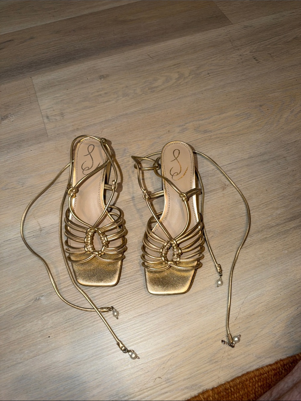 Sam Edelman Metallic Gold Strappy Lace-Up Heels